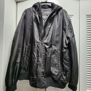 GUESS Men's Black Bomber Jacket - Sleek Streetwear Style - XXL